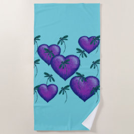 Toalha De Praia Corações Roxos e Dragonflies Beach Towel