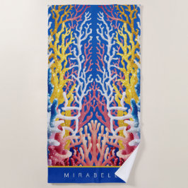 Toalha De Praia Coral branco vibrante e cor-de-rosa do oceano pers