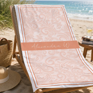 Toalha de Praia Coral Desbotado Floral Damask Mono