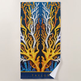 Toalha De Praia Coral do Oceano Amarelo vibrante personalizado