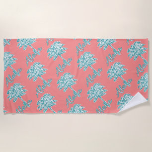 Toalha De Praia Coral Turquois White Palm Aloha Tropical