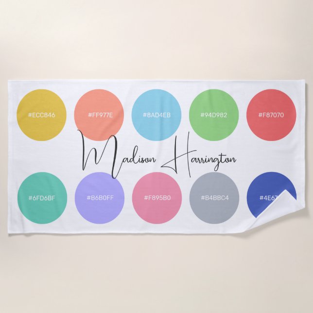 Toalha De Praia Cores com código hexadecimal Designer de nome pers (Frente)