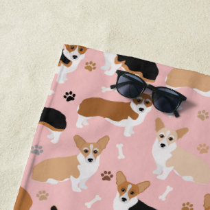 Toalha De Praia Corgi Dog Paws e Bones Beach Towel