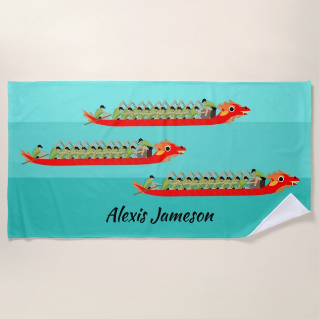 Toalha De Praia Corrida de Barcos Dragões (Frente)