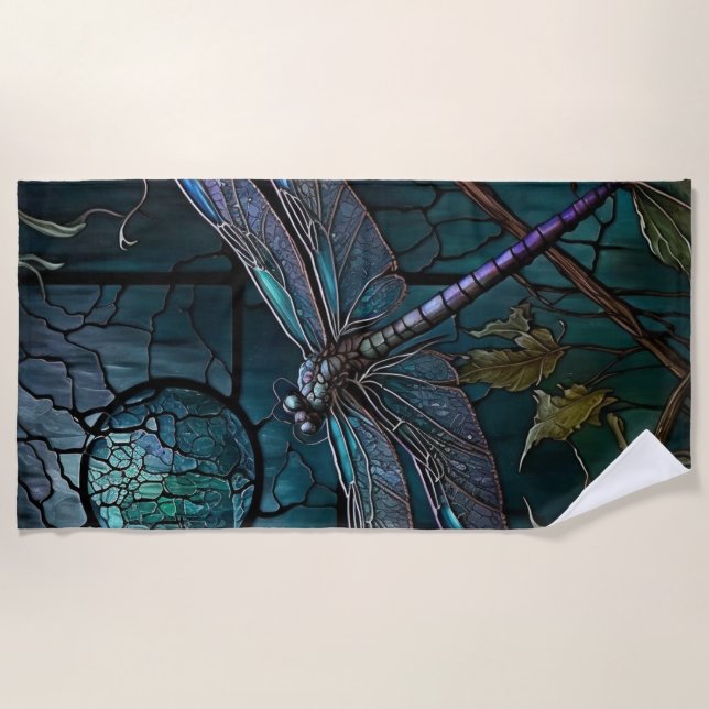Toalha De Praia Cortina de Chá de Dragonfly de Vidro Estendida (Frente)