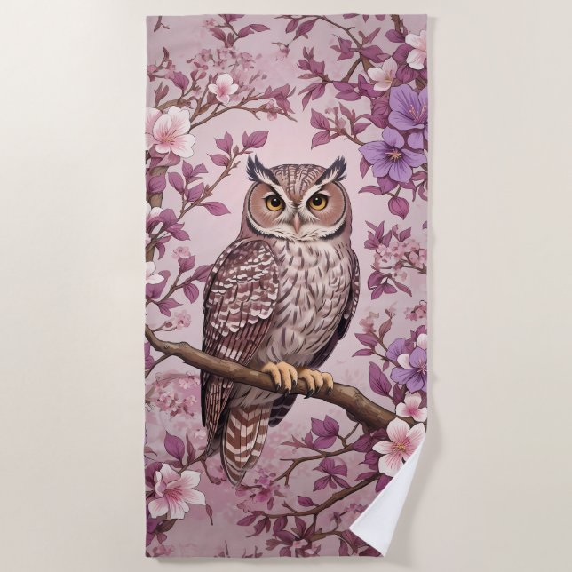Toalha De Praia Coruja Roxo-Roxo Elegante (Frente)
