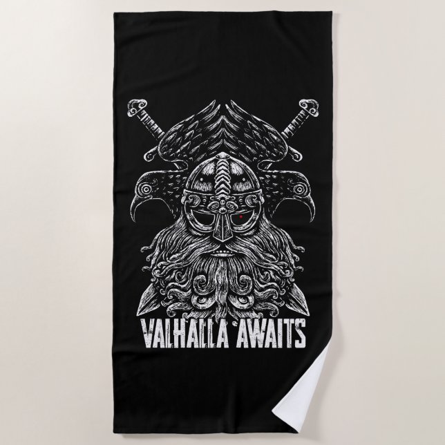 Toalha De Praia Corvos de Odin Mitologia Viking Valhalla espera (Frente)