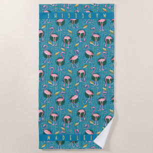 Toalha De Praia Costume azul retro do art deco tropical