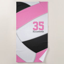 Toalha De Praia costume desportivo de vôlei preto-rosa