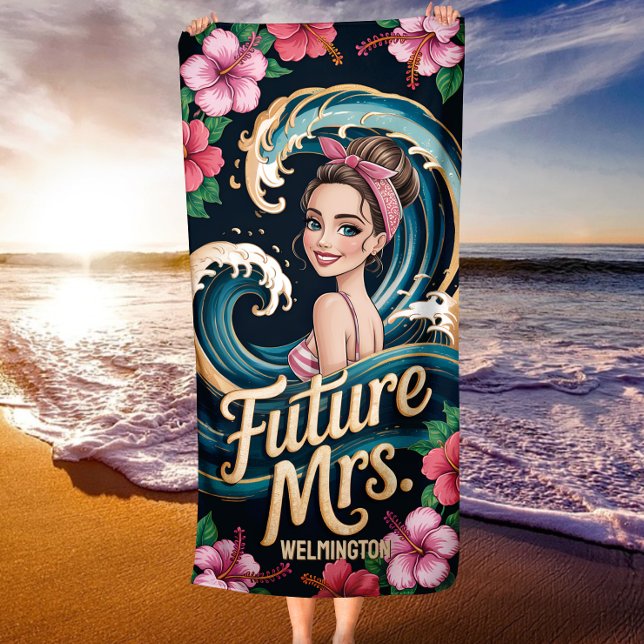 Toalha De Praia Costume Tropical Hibiscus Ocean Wave Future Sra. (Criador carregado)