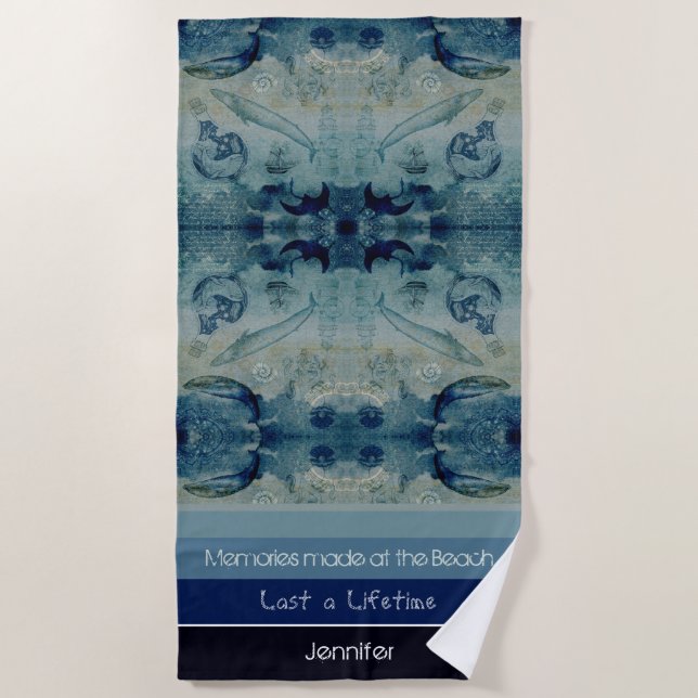 Toalha De Praia Costura costeira costeira de areia azul-árabe (Frente)