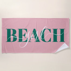 Toalha De Praia Cota verde-rosa da praia do script de tipografia m