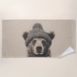 Toalha De Praia Cozy Bear in Beanie - Cute Winter Animal 