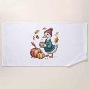 Toalha De Praia Cozy Pumpkin Café Goose Fall Art
