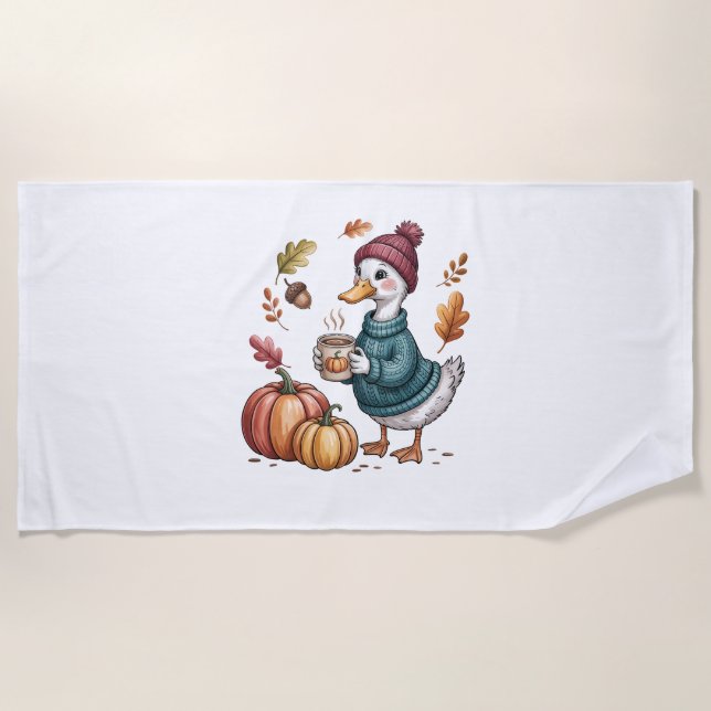 Toalha De Praia Cozy Pumpkin Café Goose Fall Art (Frente)