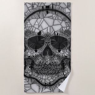 Toalha De Praia Crânio de vidro do mosaico, branco preto