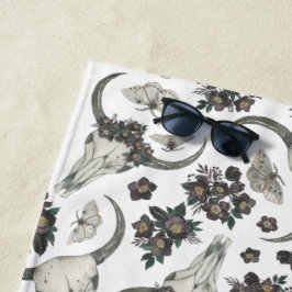 Toalha De Praia Crânio Gótico De Animais Com Padrão De Flores