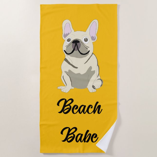 Toalha De Praia Cream French Bulldog, beach babe (Frente)