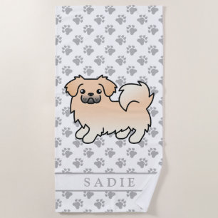 Toalha De Praia Cream Tibetan Spaniel Cute Cartoon Dog & Name