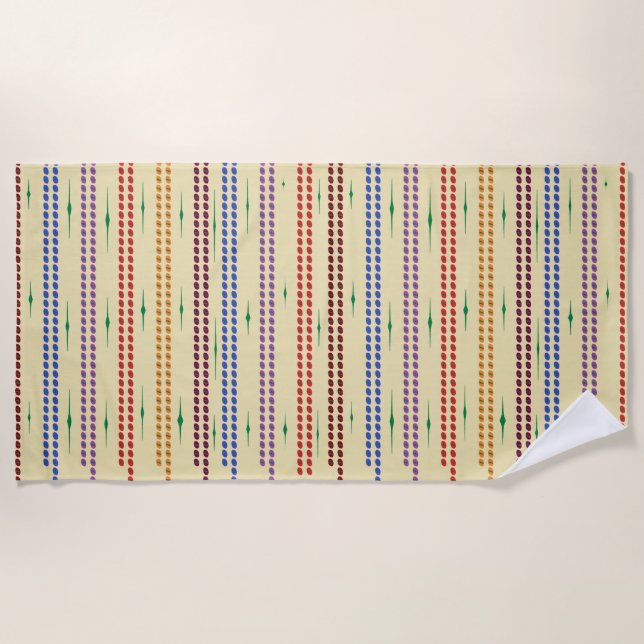 Toalha De Praia creme com tiras multicolores (Frente)