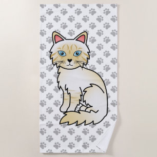 Toalha De Praia Creme Point Tabby Birman / Ragdoll Cute Cat & Paws