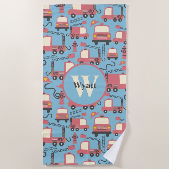 Toalha De Praia Crianças de Bombeiros Vermelhos Personalizadas (Frente)