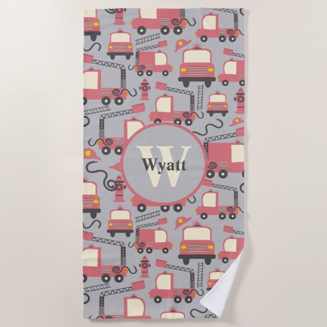 Toalha De Praia Crianças de Bombeiros Vermelhos Personalizadas (Frente)