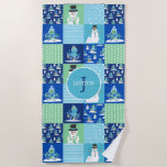 Toalha De Praia Crianças Octopus Winter Sports Patch Personalizado<br><div class="desc">Crianças Octopus Winter Sports Patchwork Personalizada Quilt Pattern Beach Towel. Padrões de polvo e boneco de neve com esportes de inverno,  esqui,  trenó e snowboard. Feriado de inverno,  Natal ou Hanukah ou aniversário de inverno.</div>