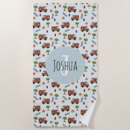Toalha De Praia Crianças-Padrão De Caminhão Azul E Bonito
