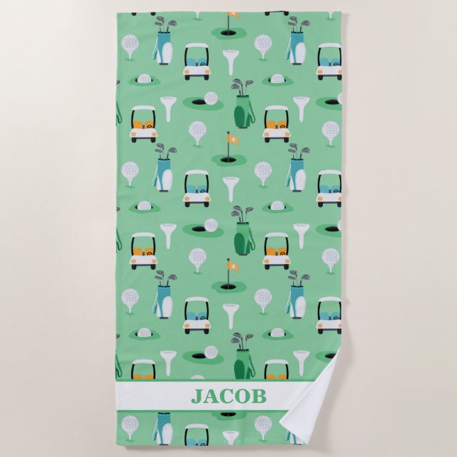 Toalha De Praia Crianças Personalizadas Golfer Golfcart Golfing (Frente)