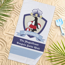 Toalha De Praia Crista do Clube de Natação Pinguim Fofo Desenho No