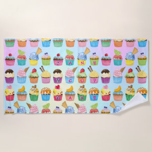 Toalha De Praia Cupcakes Adicionam Seu Nome Monograma Muffin Cute