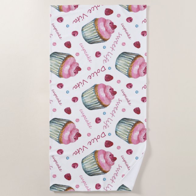 Toalha De Praia Cupcakes de aquarela (Frente)