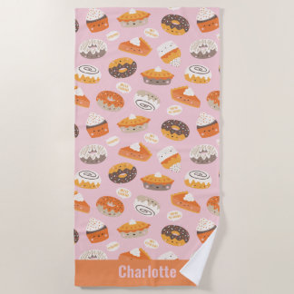 Toalha De Praia Cupcakes, tortas e rosquinhas, bonitos, com nome a
