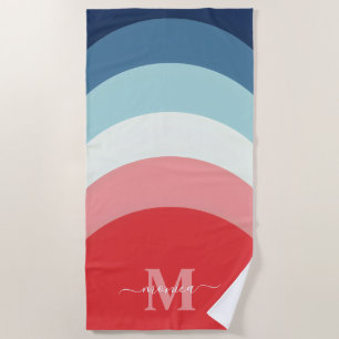 Toalha De Praia Curva Arco-Íris Cor-de-rosa Azul Stripe Nome Monog