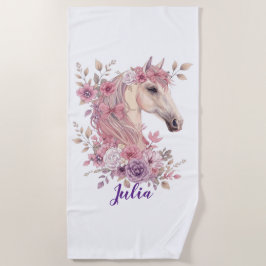 Toalha De Praia Customizable Pretty Ponies and Petals