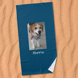 Toalha De Praia Customize Pet or Child's Photo & Name, Ocean Blue