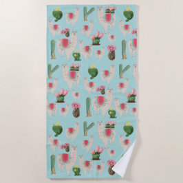 Toalha De Praia Cute Fiesta Llama & Cactus Pattern