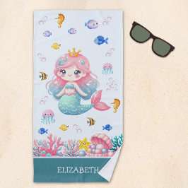 Toalha De Praia Cute Mermaid Under the Sea