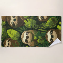 Toalha De Praia Cute Sloth Jungle Pattern – Green Leaf Design