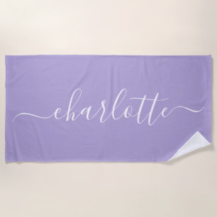 Toalha De Praia Cute Trendy Script Nome Personalizado Lavanda