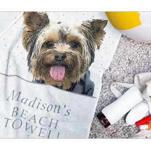 Toalha De Praia Cute Yorkie Dog Pet Animal Name Pattern