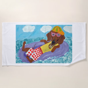 Toalha De Praia Dachshund Preguiçoso em uma Janela de Flutuação