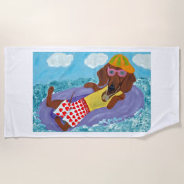 Toalha De Praia Dachshund Preguiçoso em uma Janela Flutuante