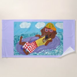 Toalha De Praia Dachshund Preguiçoso Flutuando