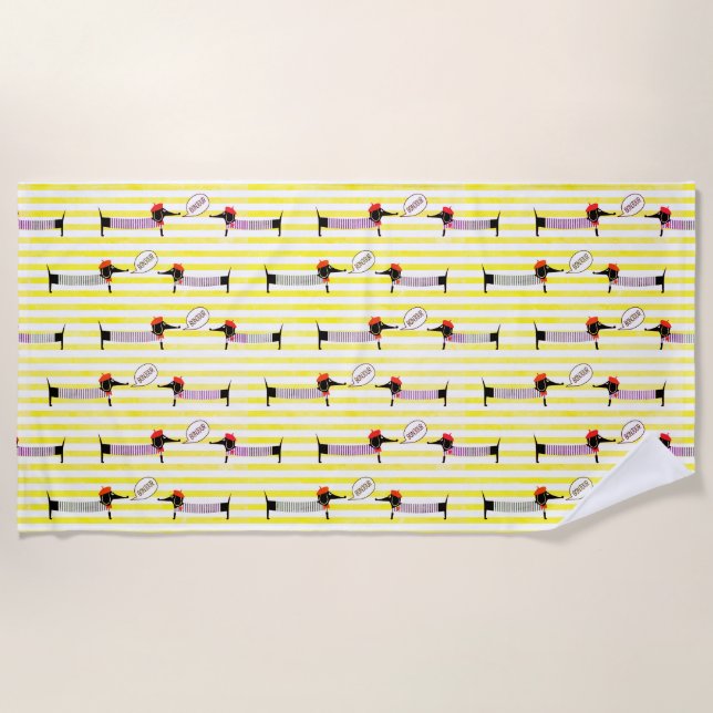 Toalha De Praia Dachshund Wiener Dog Bonjour (Frente)