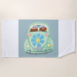 Toalha De Praia  Dachshunds in a Hippie Car