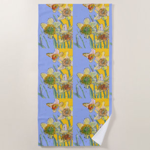 Toalha De Praia Daffodil Flor Aquarela Purple Lilly
