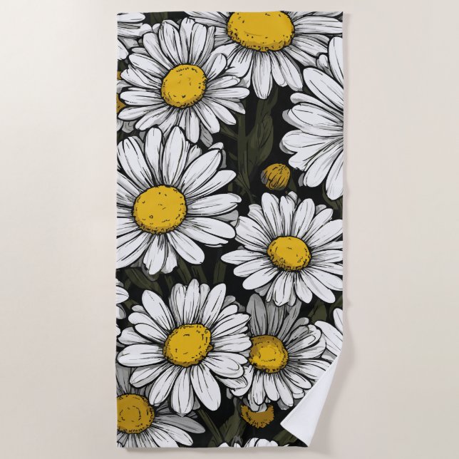 Toalha De Praia Daisy Flower Pattern Botanical Illustration (Frente)