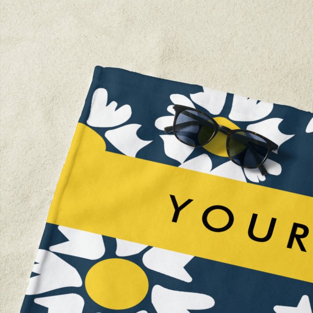 Toalha De Praia Daisy Pattern, White Daisies, Seu Nome (In Situ)